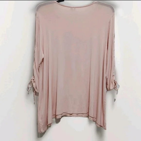 Cato Est 1948 Women's XL Pink 3/4 Lace Up Sleeve Tunic New York Lightweight - Picture 2 of 7